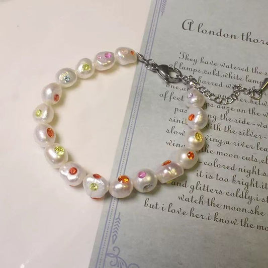 Natural Freshwater Pearl Inlaid Zircon Bracelet