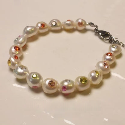 Natural Freshwater Pearl Inlaid Zircon Bracelet