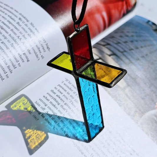 Stained Glass Cross Pendant Sun Catcher Car Hanging