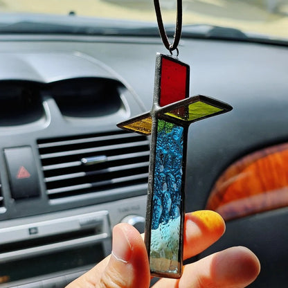 Stained Glass Cross Pendant Sun Catcher Car Hanging