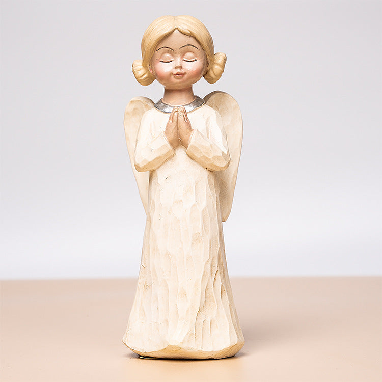 Cute Angel Resin Imitation Wood Grain Ornaments