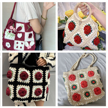 Crochet Flowers Handbag Shoulder Bag