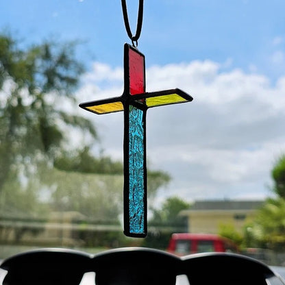 Stained Glass Cross Pendant Sun Catcher Car Hanging