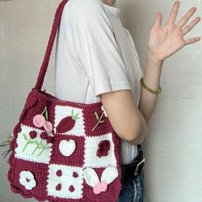 Crochet Flowers Handbag Shoulder Bag