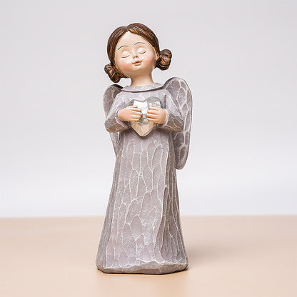 Cute Angel Resin Imitation Wood Grain Ornaments