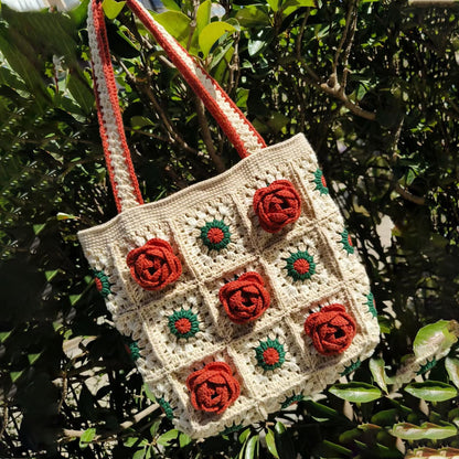 Crochet Flowers Handbag Shoulder Bag