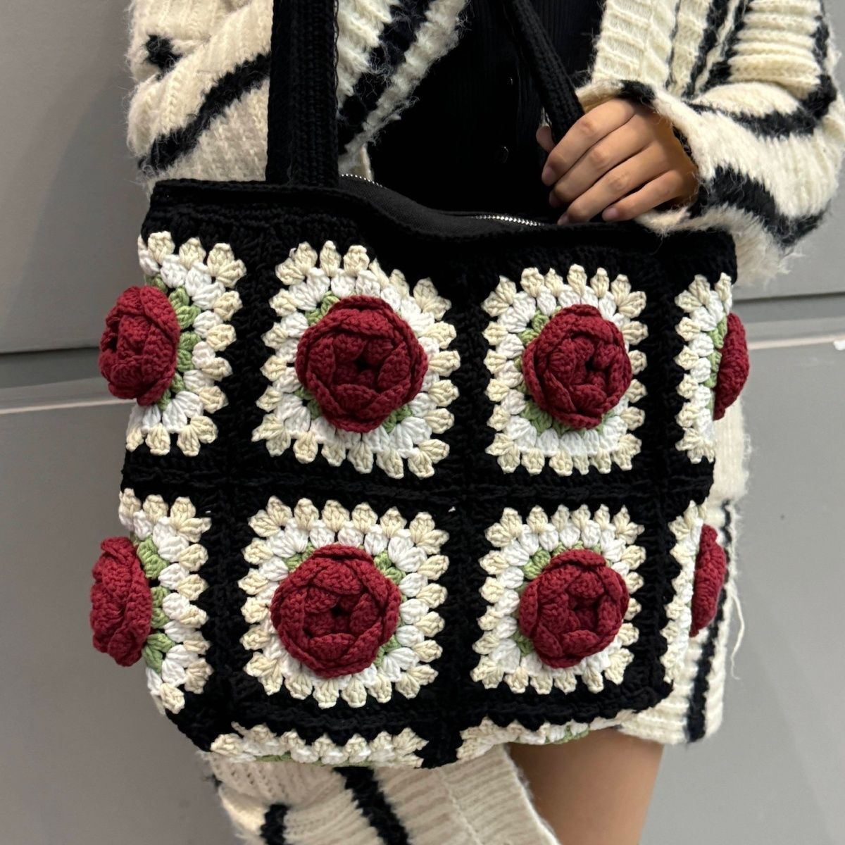 Crochet Flowers Handbag Shoulder Bag